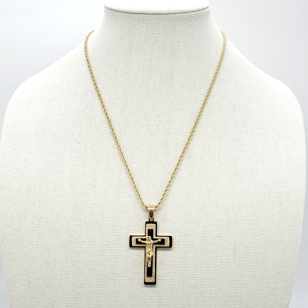 Beautiful stainless steel gold crucifix with gold chain and engraving. - Picture 6 of 8